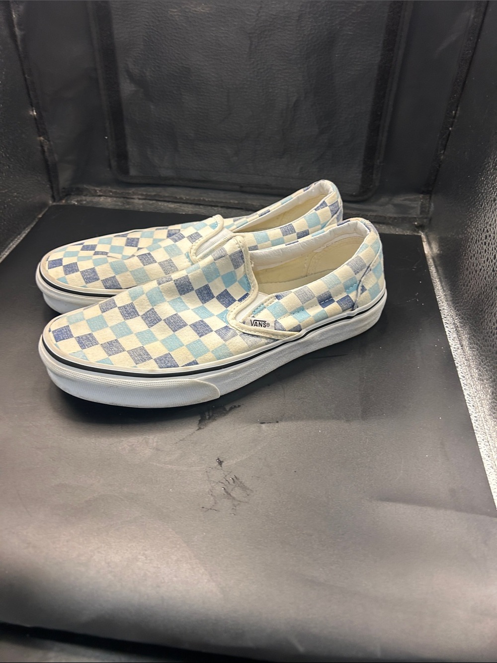 Vans Slip-On Checkerboard Canvas Sneakers - Light Blue & White